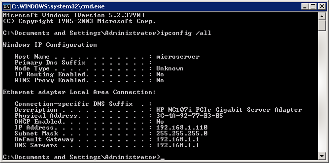 DOS Window with IPConfig