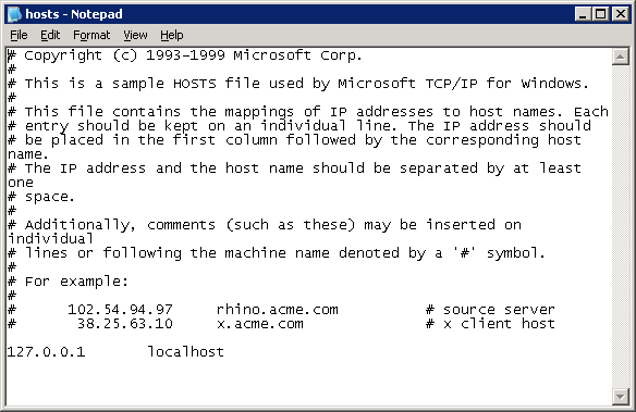 Default Hosts File